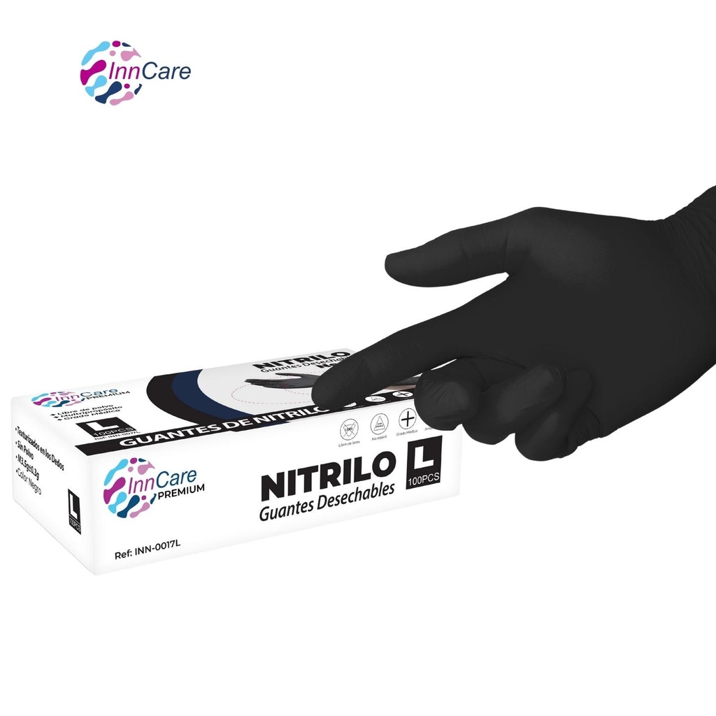 [INN-0017L] Guantes de Nitrilo Negro Inncare L Premium