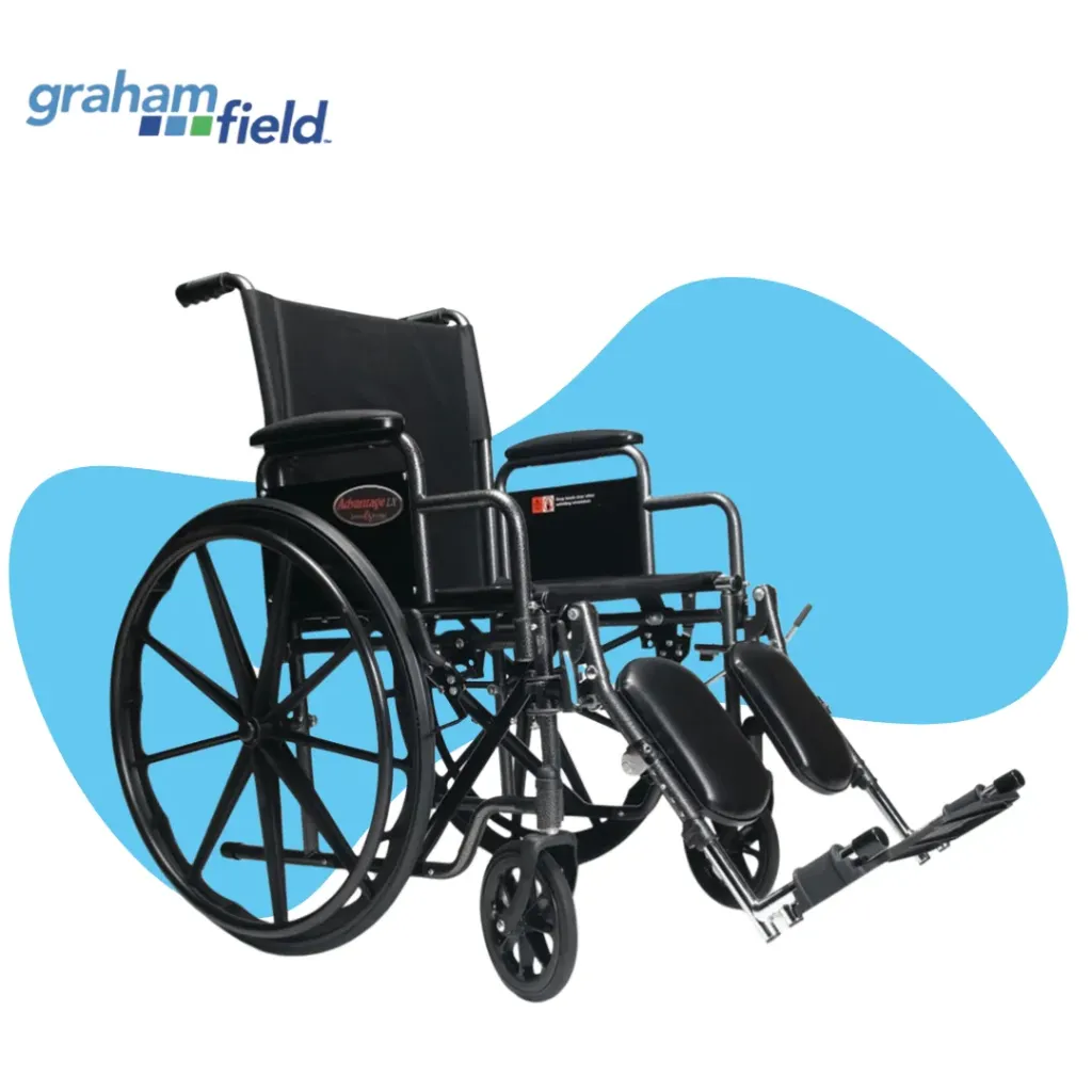 [3H020320] Silla de Ruedas LX 20x16 (Acero Reforzado) — Brazos de escritorio desmontables y reposapiés abatibles (Nylon)